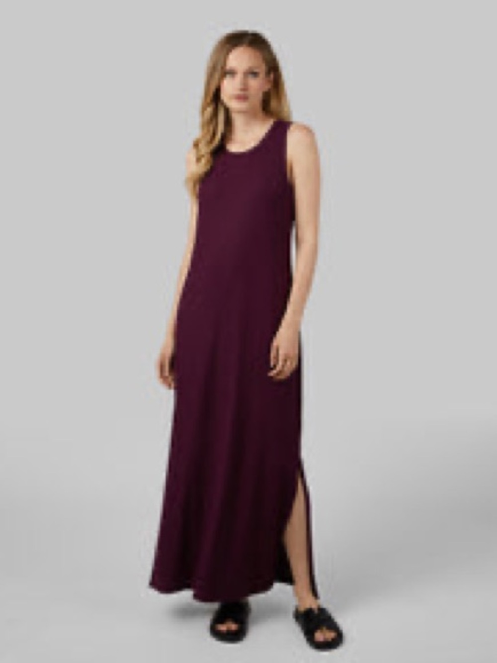 Soft Ribbed Sleeveless Maxi Dress in Deep Plum “Wine Tasting”